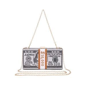 Dollar Clutch Purse Rhinestone Evening Handbag Money Bag Black